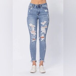 Judy Blue Rianna Hi-Rise Destroyed Shark Bite Skinny Jeans Size 24W